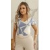 034379  Blusa Manga Curta Ramany Estampa Gepmétrica